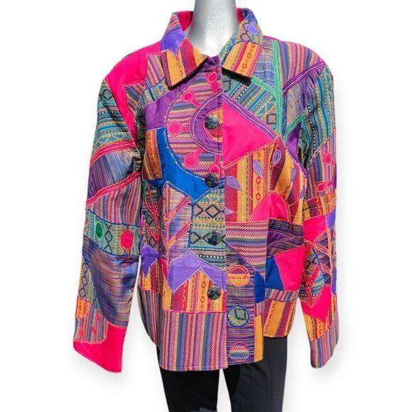 Shannon Anthony Vintage Embroidered Beaded Colourful Patchwork Jacket XLarge - Picture 3 of 11